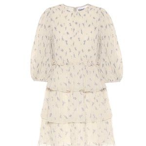 Ganni- Tiered floral-print plissé-georgette dress